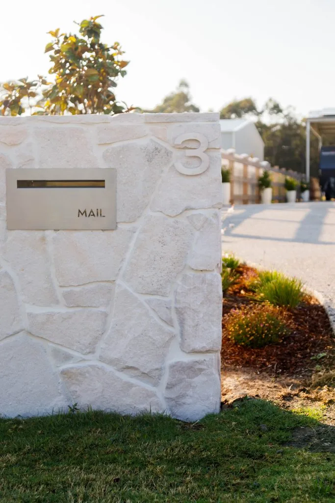 Hamptons Style Garden, Hunter Valley and Newcastle Landscape Design, Hamptons Letterbox, Jaiba Stone Clad, Hamptons Coastal Garden, Coastal Garden Style,Hamptons Landscape Design.